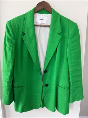 Frame Denim Vibrant Green Two-Button Blazer